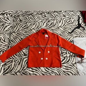 Tahari Vibrant Orange Blazer with Silver Buttons